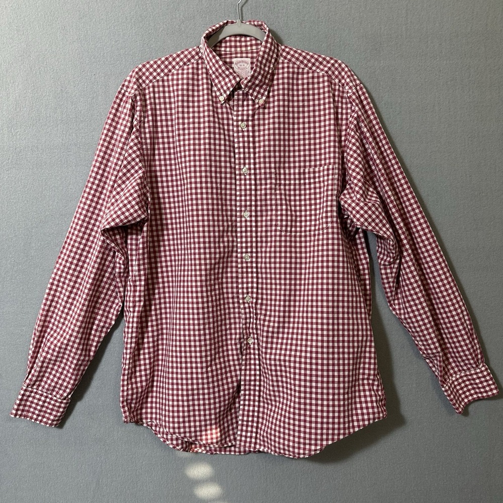Vtg Brooks Brothers Makers OCBD Oxford Shirt 16-6 Gingham Burgundy Red USA